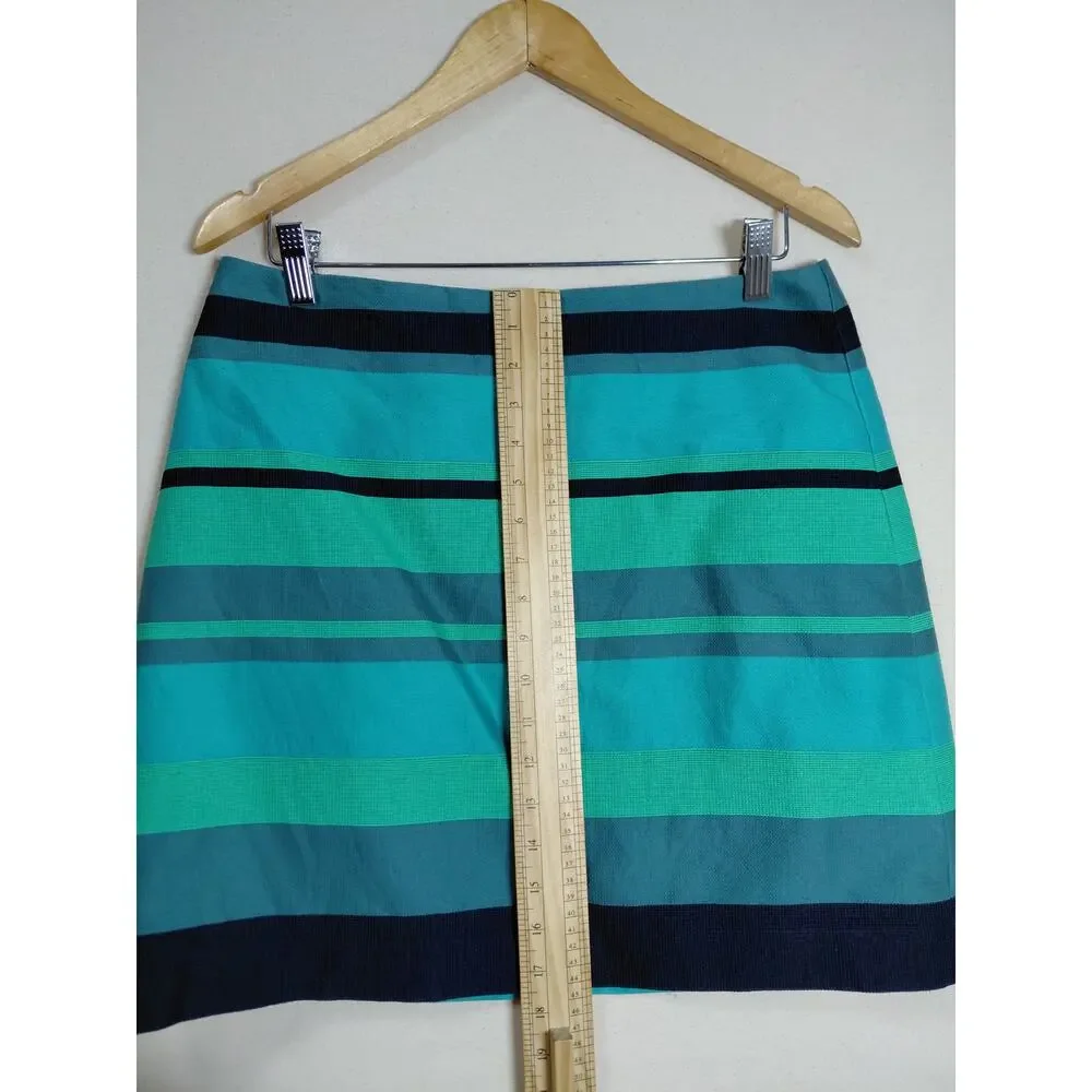 Loft Teal Mini Striped Lined Skirt Women Size 8